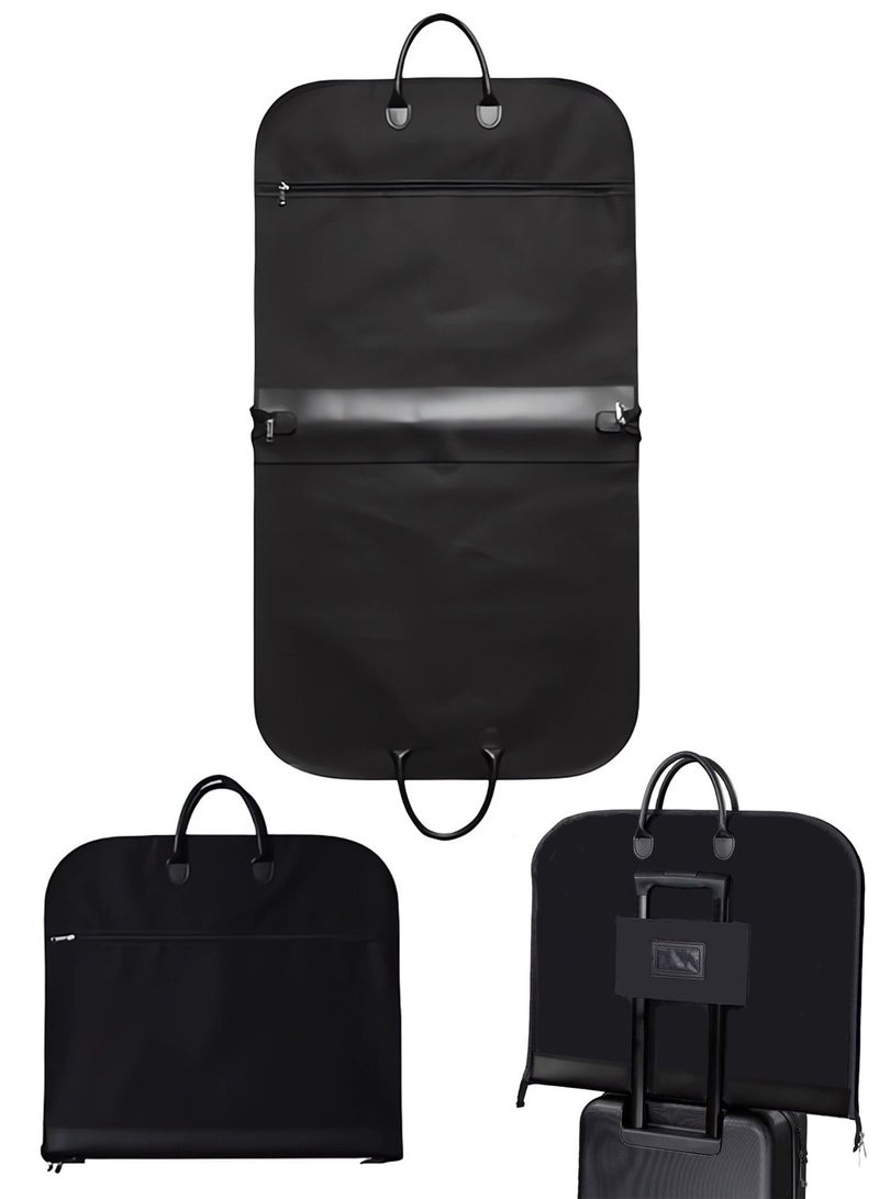 حقائب ملابس متعددة الوظائف قابلة للطي مع جراب عربة الأمتعة، حامل بدلات مقاوم للماء، أكسفورد متين فاخر، لوحة من جلد البولي يوريثان، جيوب كبيرة، أسود - Image 1